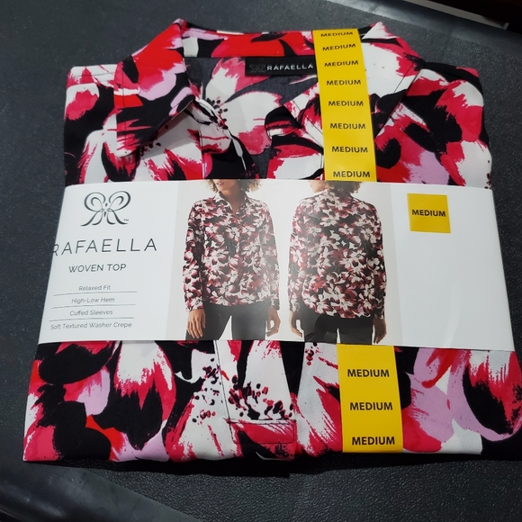 Rafaella Woven Top Relaxed Fit Size M Floral Long Sleeve Pink Black White - Picture 3 of 9